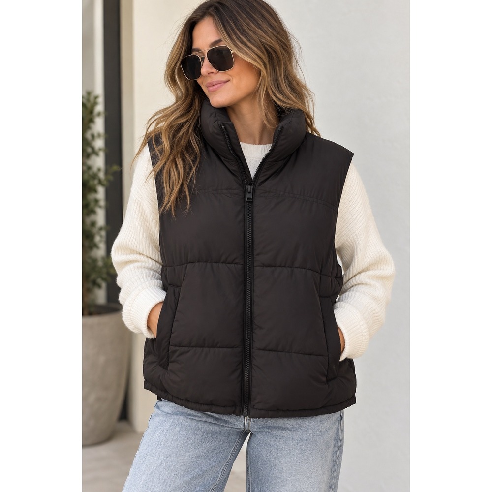 Zara Black Puffer oversized Vest Full Zip Quilted Sleeveless Jacket. Size XL